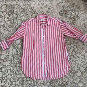 Red and baby blue  Striped Button-Up oversized Shirt